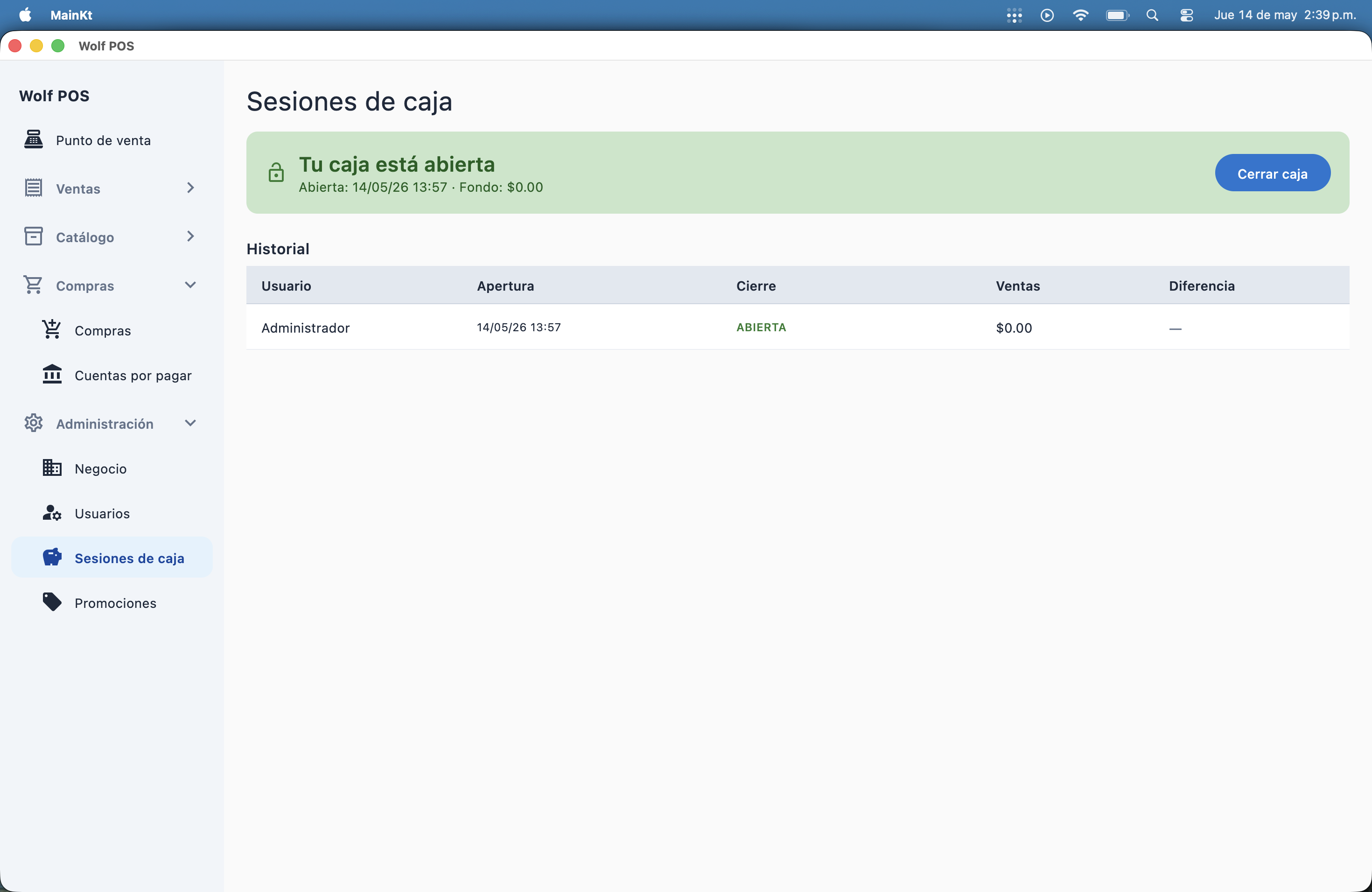 Sesiones de caja